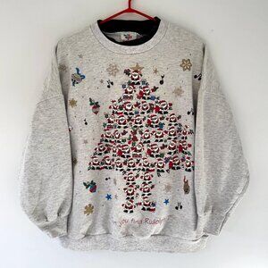 90s vintage grey christmas tree santa graphic ugly holiday pullover sweater